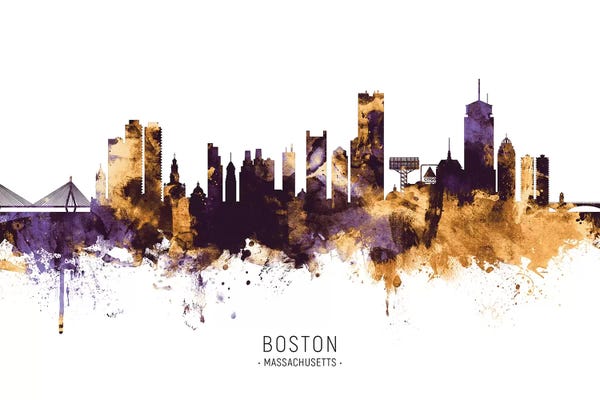 Massachusetts: Boston Massachusetts Skyline Purple Gold by Michael Tompsett