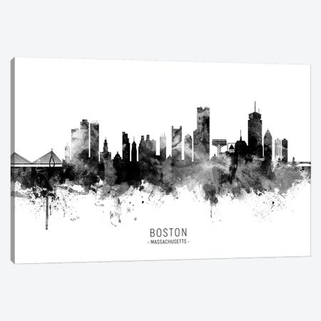 Boston Massachusetts Skyline Name Black And White Canvas Print #MTO2495} by Michael Tompsett Canvas Wall Art