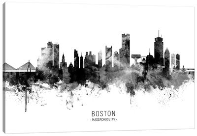 Boston Massachusetts Skyline Name Black And White Canvas Art Print - Black & White Scenic