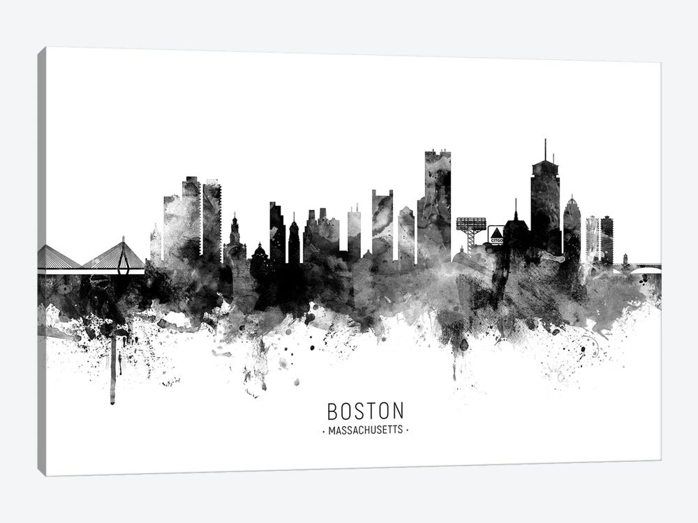 Boston Massachusetts Skyline Name Black And White by Michael Tompsett 1-piece Canvas Art