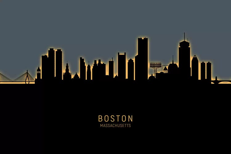 Glow Orange Boston Massachusetts Skyline