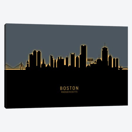 Boston Massachusetts Skyline Glow Orange Canvas Print #MTO2496} by Michael Tompsett Canvas Art