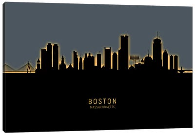Boston Massachusetts Skyline Glow Orange Canvas Art Print - Boston Art