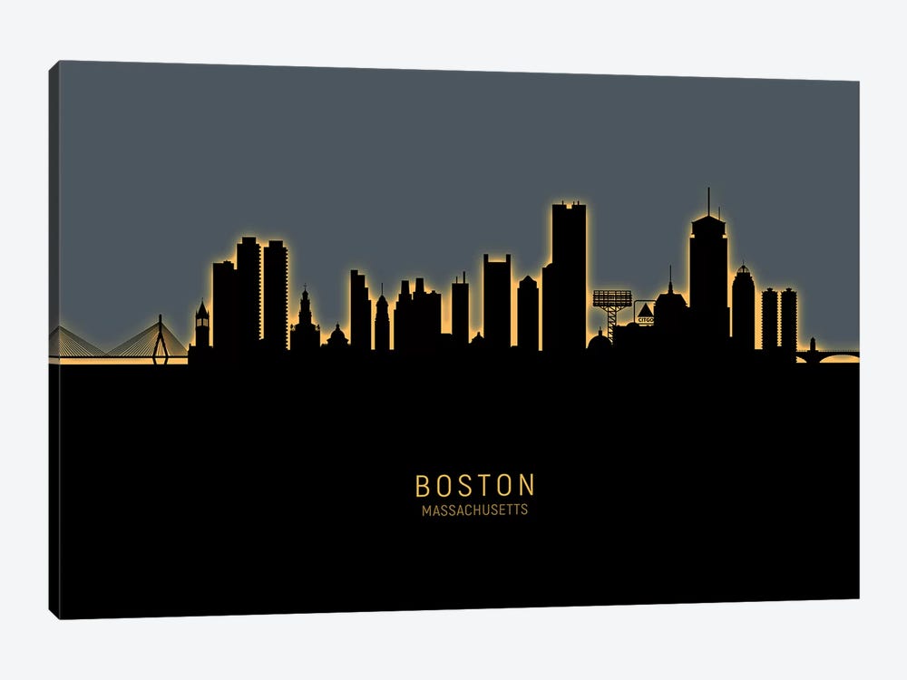 Boston Massachusetts Skyline Glow Orange by Michael Tompsett 1-piece Art Print