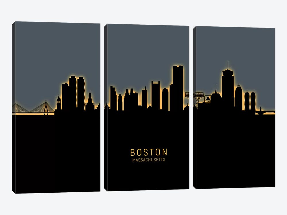 Boston Massachusetts Skyline Glow Orange by Michael Tompsett 3-piece Art Print