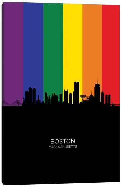 Boston Skyline Rainbow Flag Canvas Art Print - Massachusetts Art
