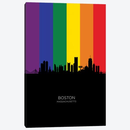 Boston Skyline Rainbow Flag Canvas Print #MTO2497} by Michael Tompsett Canvas Art