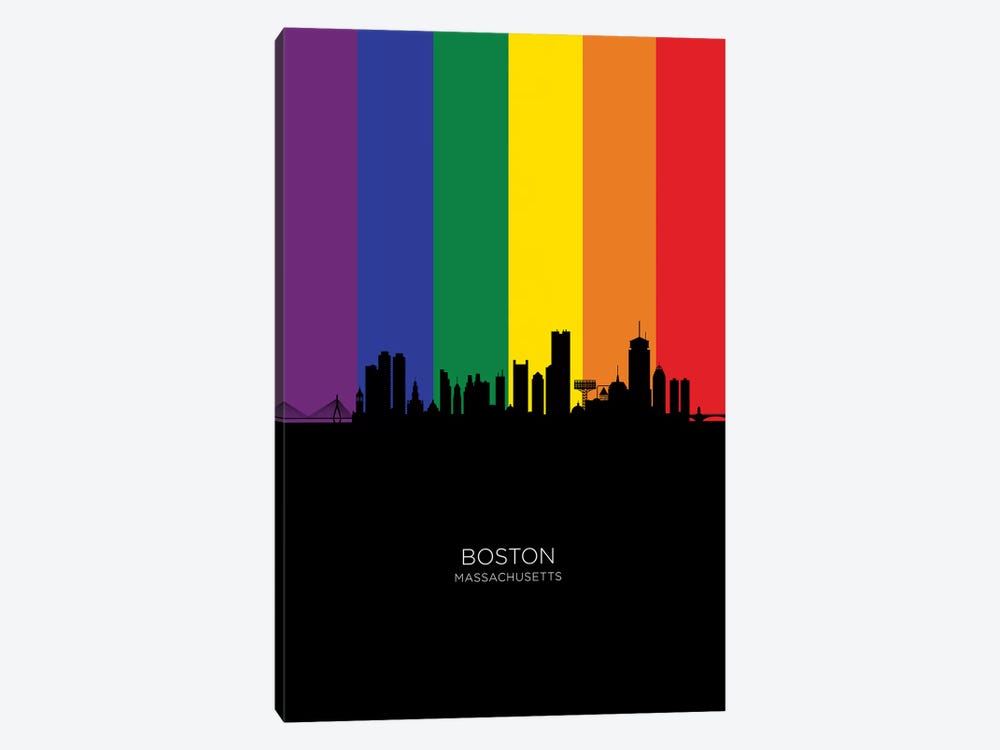 Boston Skyline Rainbow Flag by Michael Tompsett 1-piece Canvas Artwork