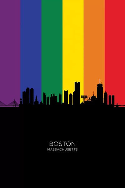 LGBTQ: Boston Skyline Rainbow Flag by Michael Tompsett
