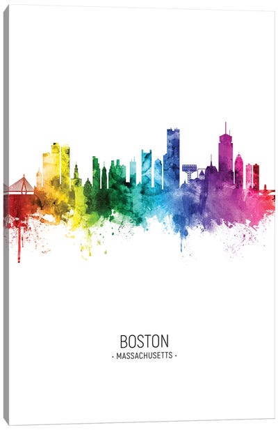 Boston Skyline Rainbow Tall Canvas Art Print - Boston Art