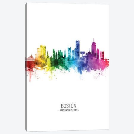 Boston Skyline Rainbow Tall Canvas Print #MTO2498} by Michael Tompsett Canvas Print