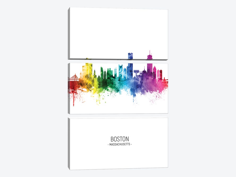 Boston Skyline Rainbow Tall by Michael Tompsett 3-piece Canvas Art Print