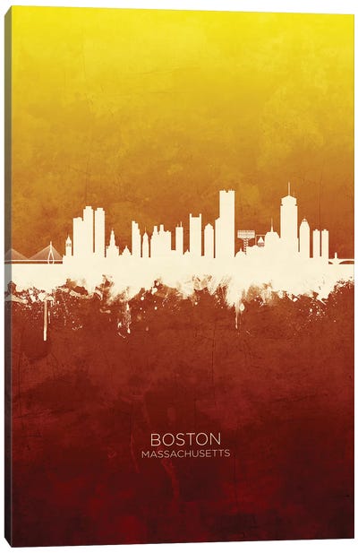 Boston Massachusetts Skyline Red Gold Canvas Art Print - Boston Art