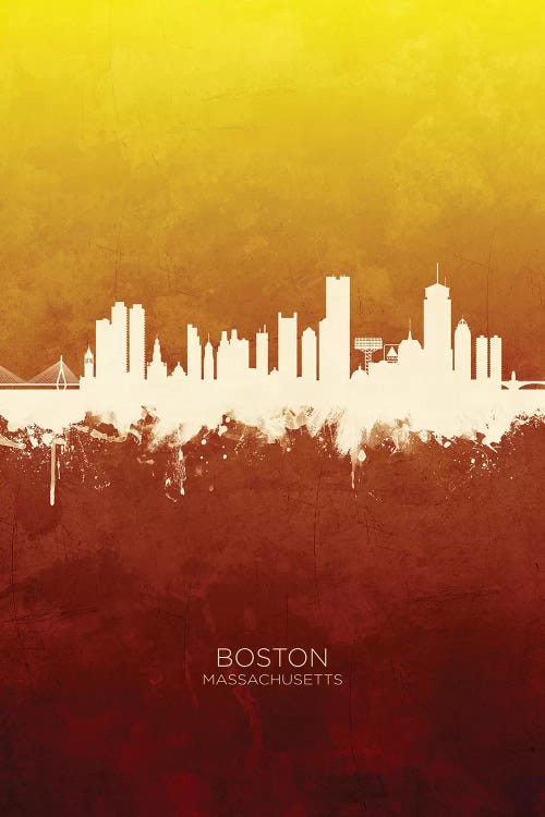 Boston Massachusetts Skyline Red Gold