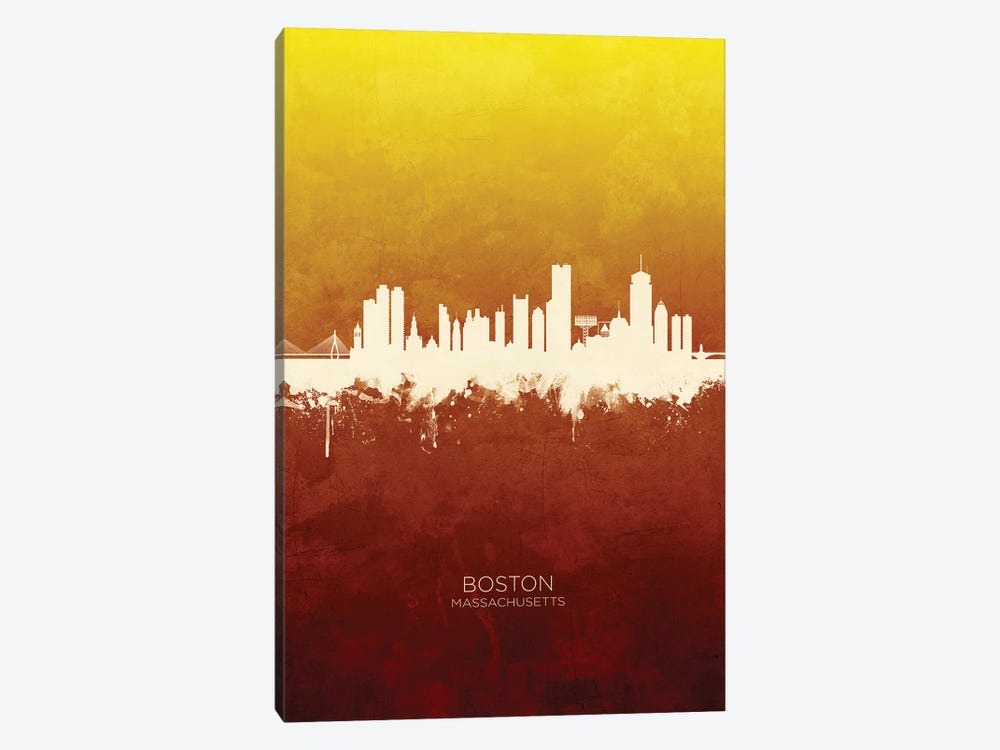 Boston Massachusetts Skyline Red Gold by Michael Tompsett 1-piece Canvas Artwork