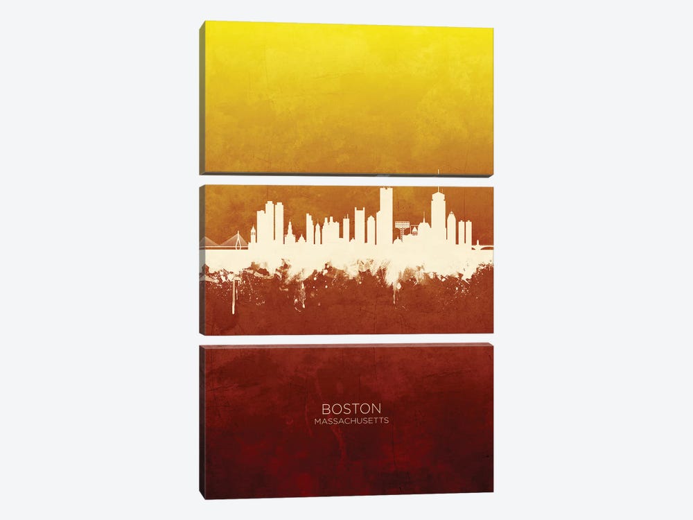 Boston Massachusetts Skyline Red Gold by Michael Tompsett 3-piece Canvas Art