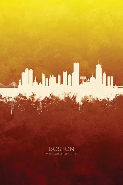 Massachusetts: Red Gold Boston Massachusetts Skyline by Michael Tompsett