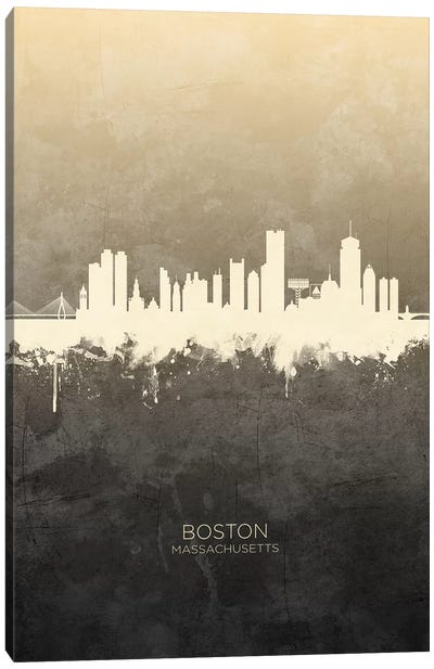 Boston Massachusetts Skyline Taupe Canvas Art Print - Boston Art
