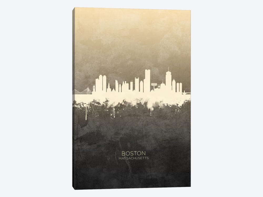Boston Massachusetts Skyline Taupe by Michael Tompsett 1-piece Canvas Print