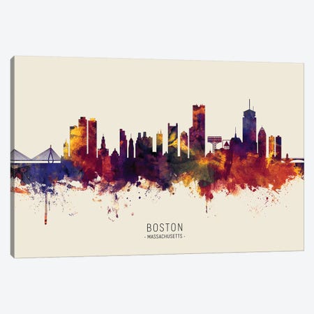 Boston Massachusetts Skyline Red Beige Canvas Print #MTO2502} by Michael Tompsett Art Print