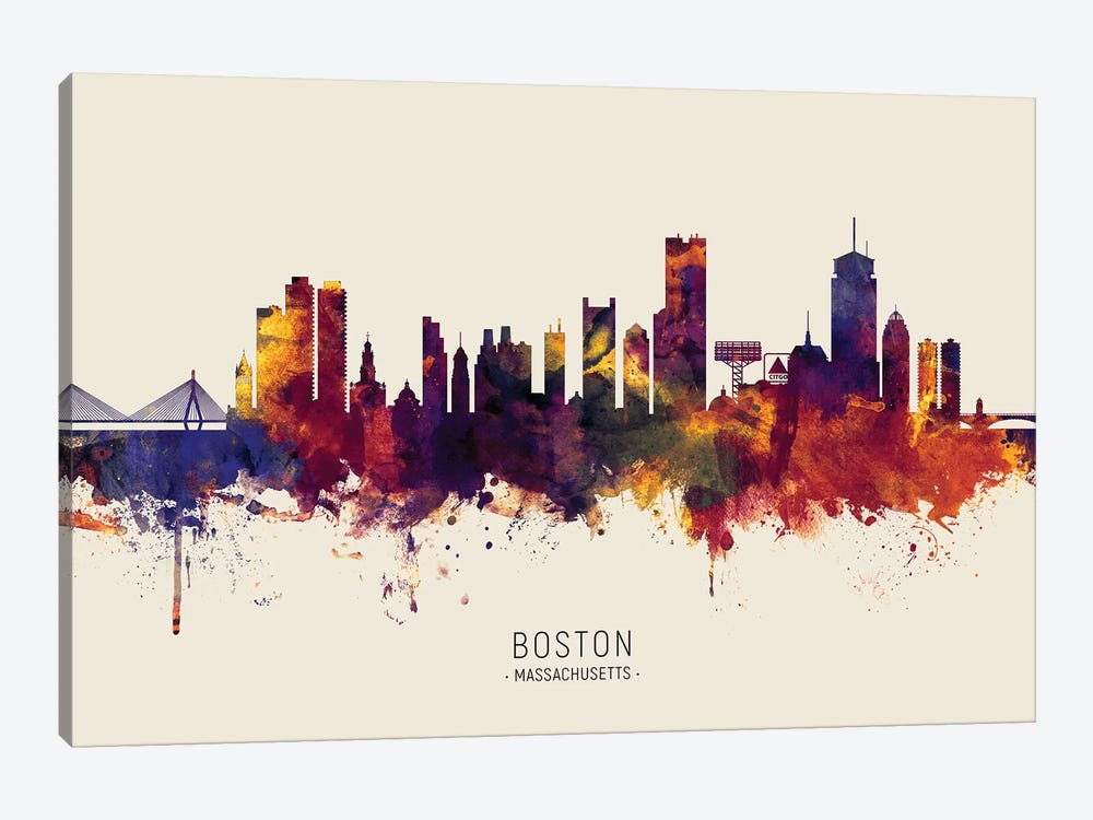 Boston Massachusetts Skyline Red Beige by Michael Tompsett 1-piece Canvas Print