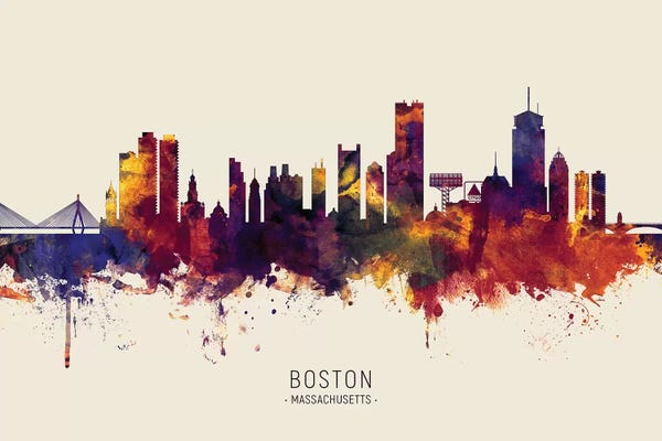 Michael Tompsett: Red Beige Boston Massachusetts Skyline by Michael Tompsett