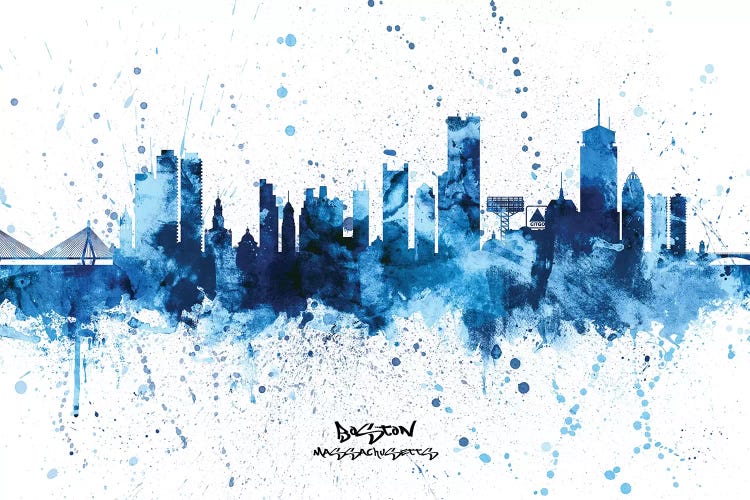 Boston Massachusetts Skyline Splash Blue