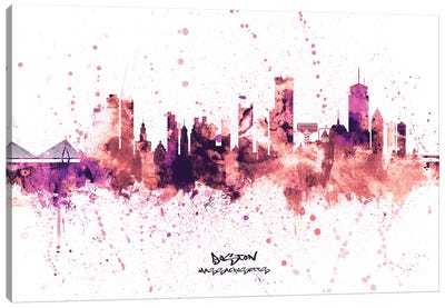 Boston Massachusetts Skyline Splash Pink Canvas Art Print - Massachusetts Art