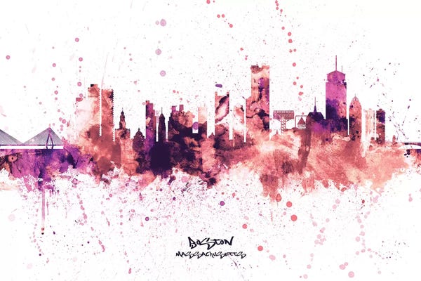 Massachusetts: Splash Pink Boston Massachusetts Skyline by Michael Tompsett