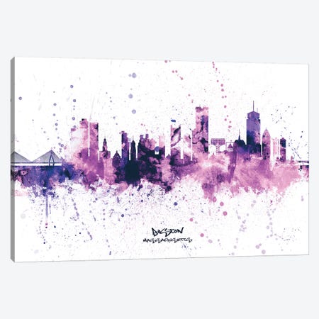 Boston Skyline Splash Purple Canvas Print #MTO2505} by Michael Tompsett Canvas Artwork