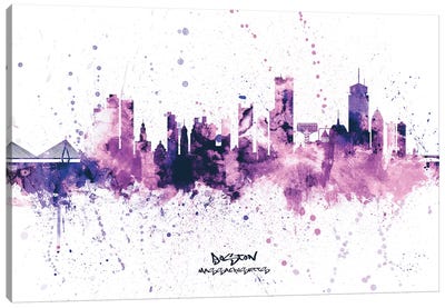 Boston Skyline Splash Purple Canvas Art Print - Massachusetts Art