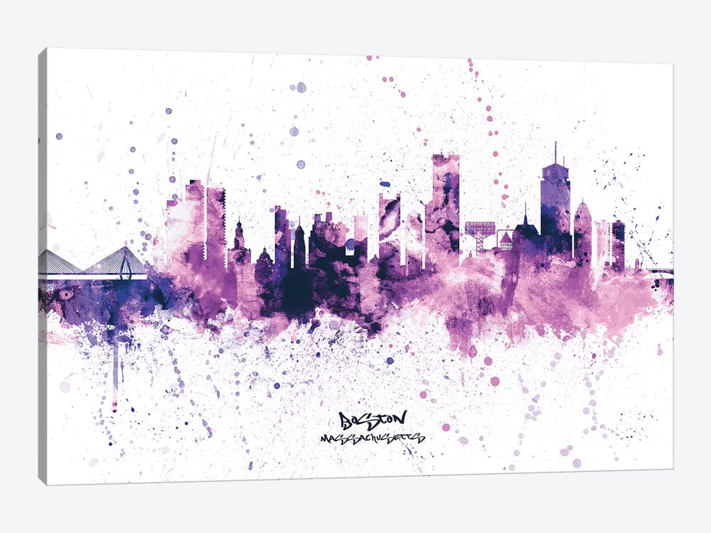 Boston Skyline Splash Purple by Michael Tompsett 1-piece Canvas Art
