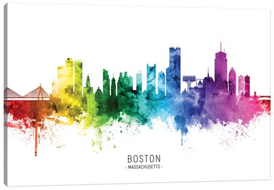 Boston Massachusetts Skyline Rainbow Canvas Art Print - Boston Skylines