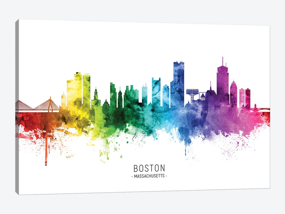 Boston Massachusetts Skyline Rainbow by Michael Tompsett 1-piece Art Print