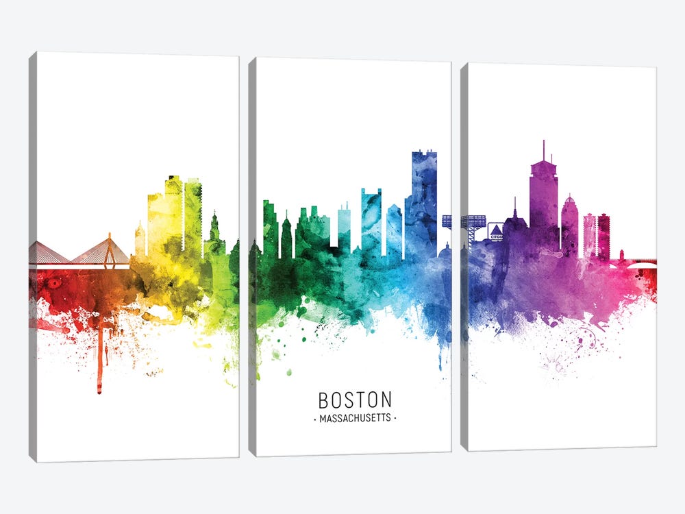 Boston Massachusetts Skyline Rainbow by Michael Tompsett 3-piece Art Print