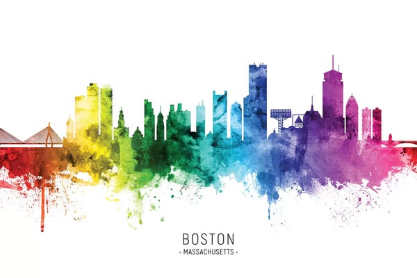 Massachusetts: Boston Massachusetts Skyline Rainbow by Michael Tompsett