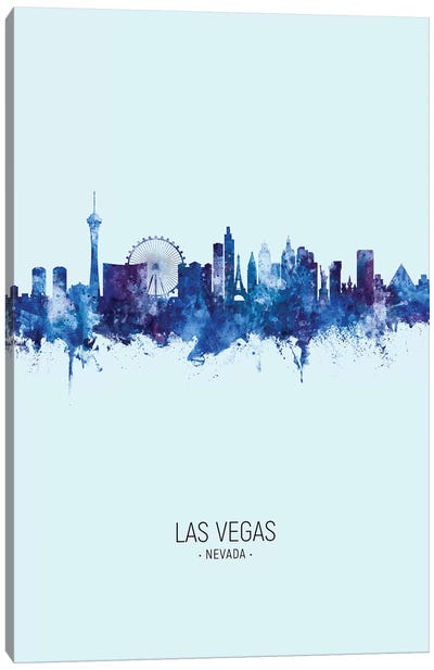 Las Vegas Nevada Skyline Portrait Dark Blue Canvas Art Print - Las Vegas Skylines