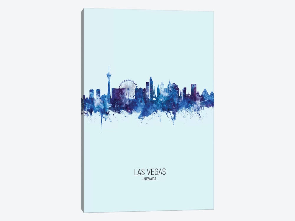 Las Vegas Nevada Skyline Portrait Dark Blue by Michael Tompsett 1-piece Canvas Wall Art