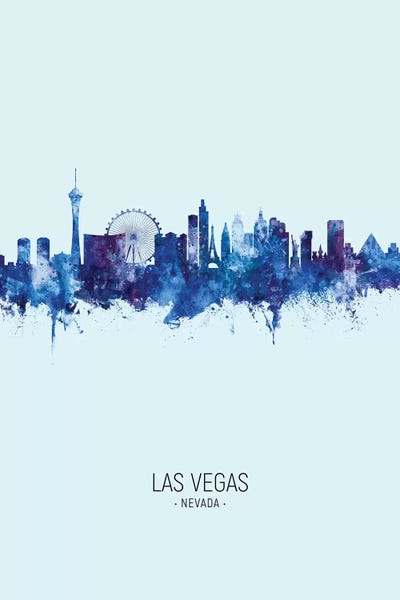 Las Vegas Skylines: Portrait Dark Blue Las Vegas Nevada Skyline by Michael Tompsett