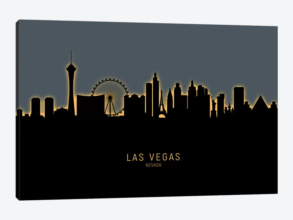 Las Vegas Nevada Skyline Glow Orange by Michael Tompsett 1-piece Canvas Art