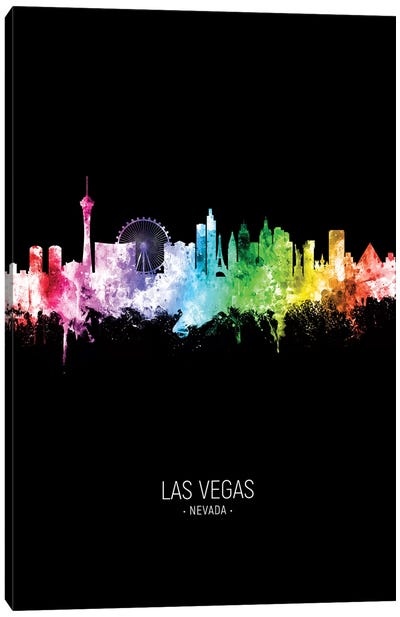 Las Vegas Nevada Skyline Portrait Rainbow Black Canvas Art Print - Nevada Art