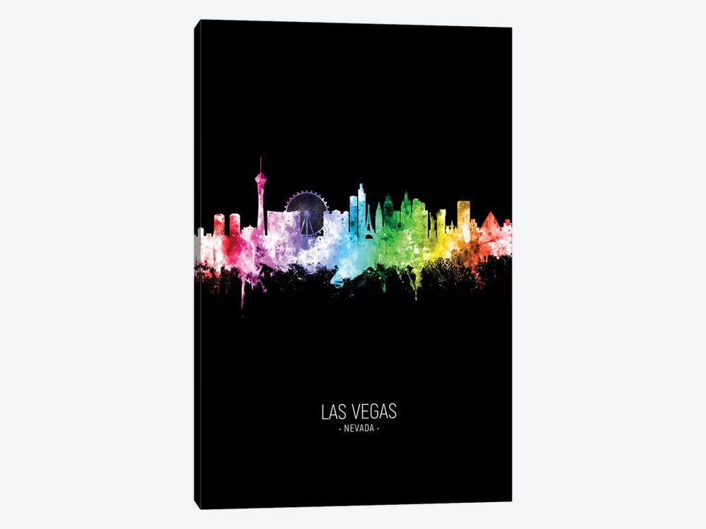 Las Vegas Nevada Skyline Portrait Rainbow Black by Michael Tompsett 1-piece Art Print