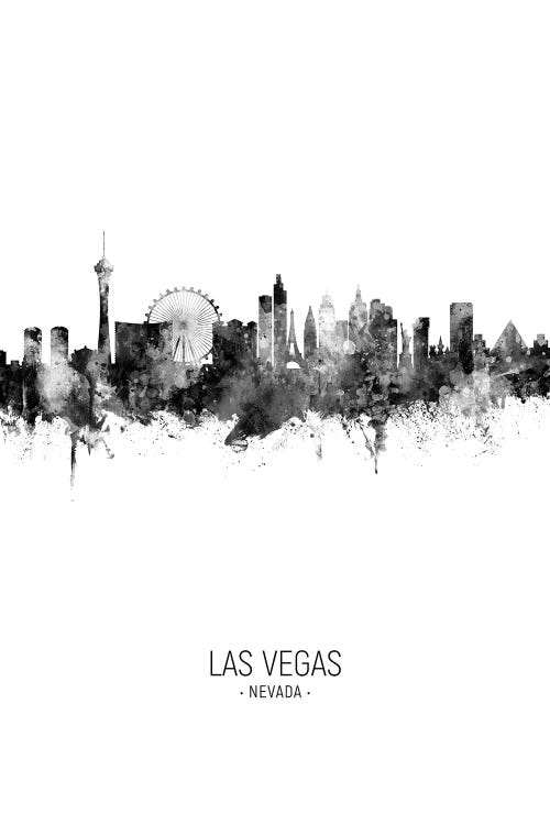 Las Vegas Nevada Skyline Portrait Black And White by Michael Tompsett wall art