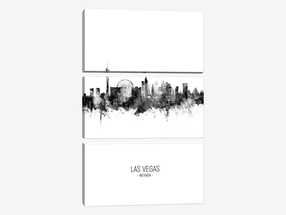 Las Vegas Nevada Skyline Portrait Black And White by Michael Tompsett 3-piece Canvas Wall Art