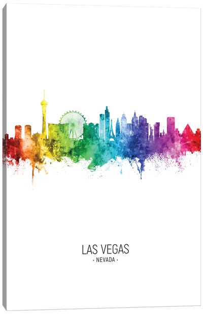 Las Vegas Nevada Skyline Rainbow Tall Canvas Art Print - Nevada Art
