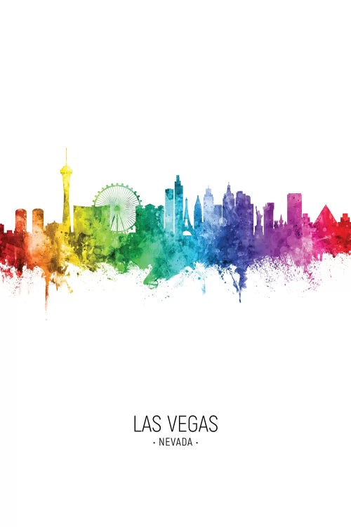 Las Vegas Nevada Skyline Rainbow Tall by Michael Tompsett wall art