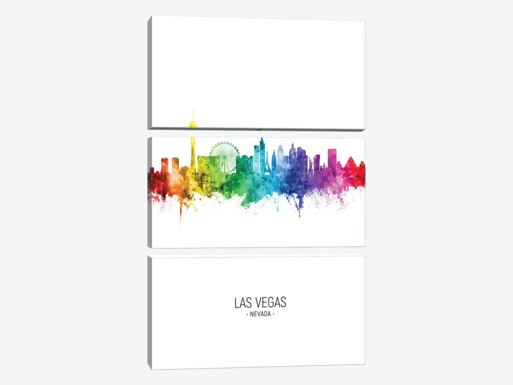 Las Vegas Nevada Skyline Rainbow Tall by Michael Tompsett 3-piece Canvas Art Print