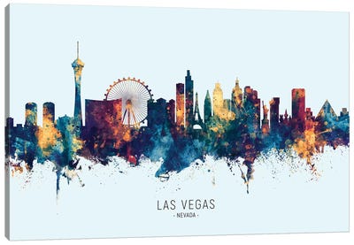 Las Vegas Nevada Skyline Blue Orange Canvas Art Print - Las Vegas Skylines