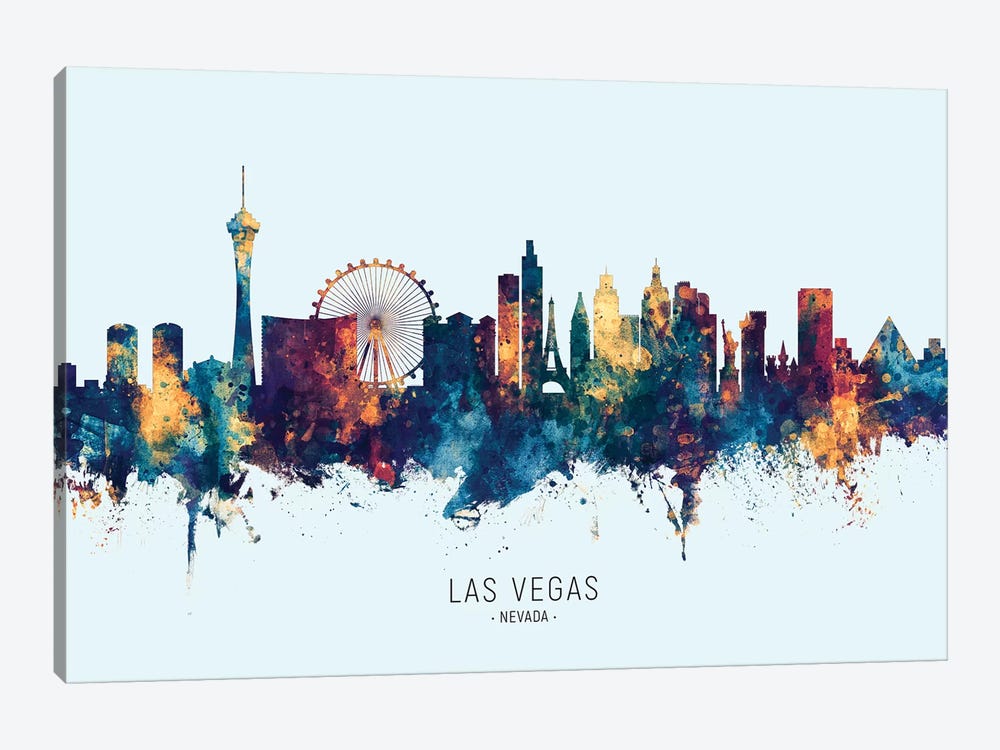 Las Vegas Nevada Skyline Blue Orange by Michael Tompsett 1-piece Canvas Wall Art