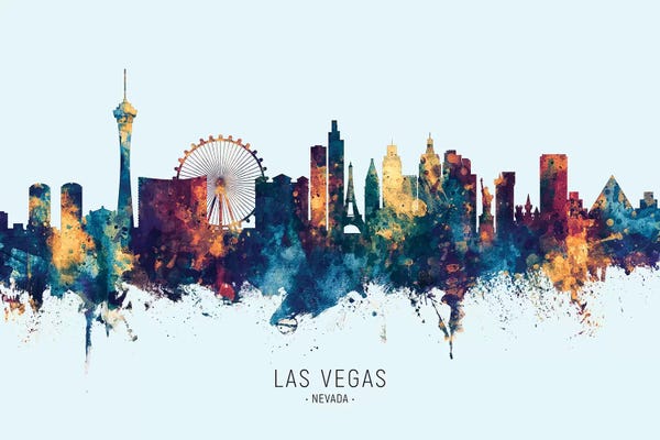 Las Vegas Skylines: Las Vegas Nevada Skyline Blue Orange by Michael Tompsett
